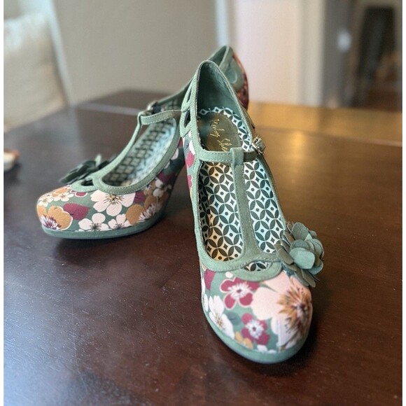 Ruby Shoo Limited Edition Valerie Court Heels Olive, Floral Detail Round Heel 10 - Picture 4 of 8